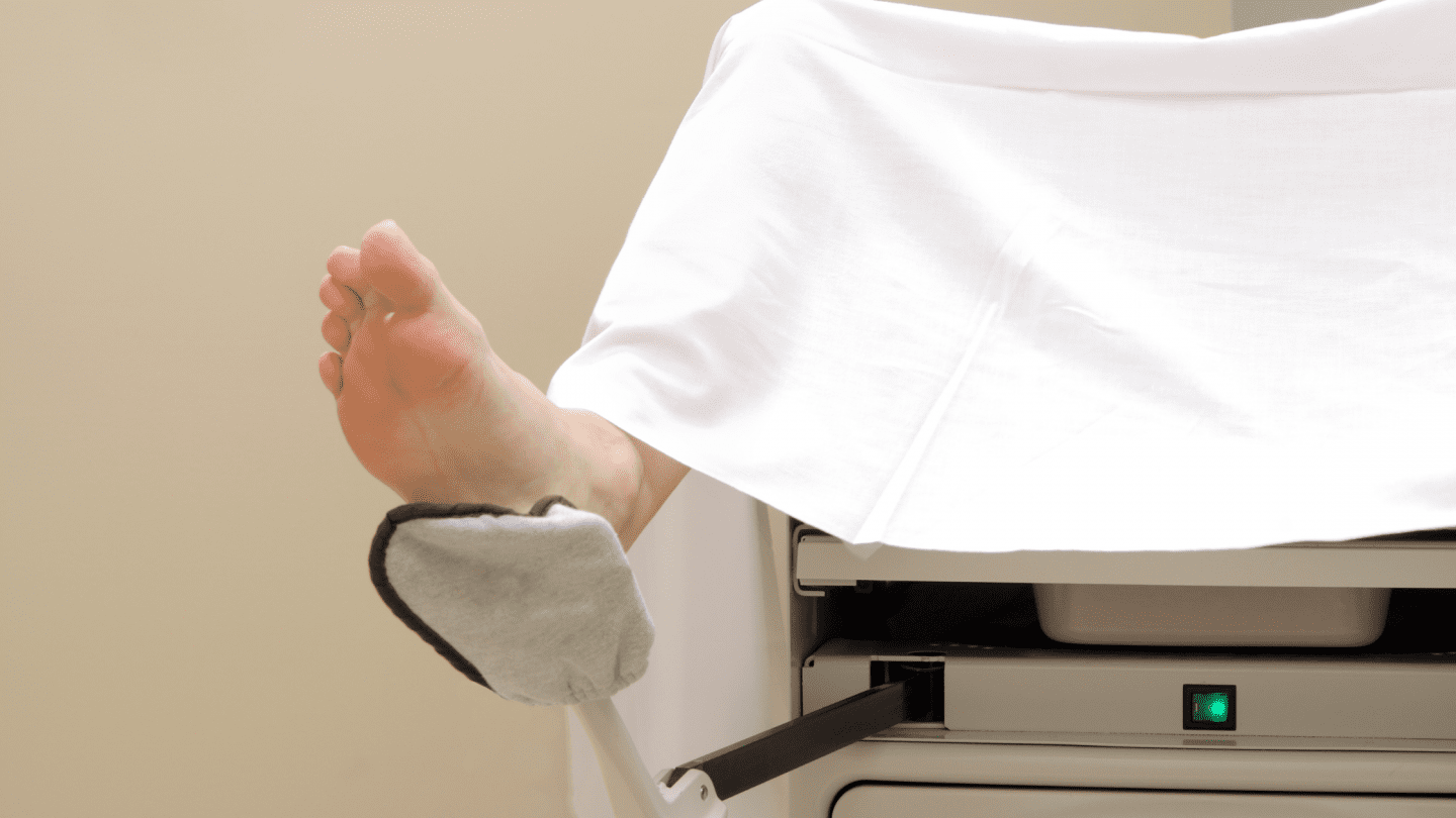 Foot in stirrup at doctor