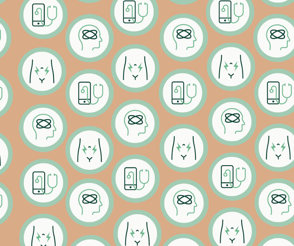 Repeating pattern of birth control symptom illustrations